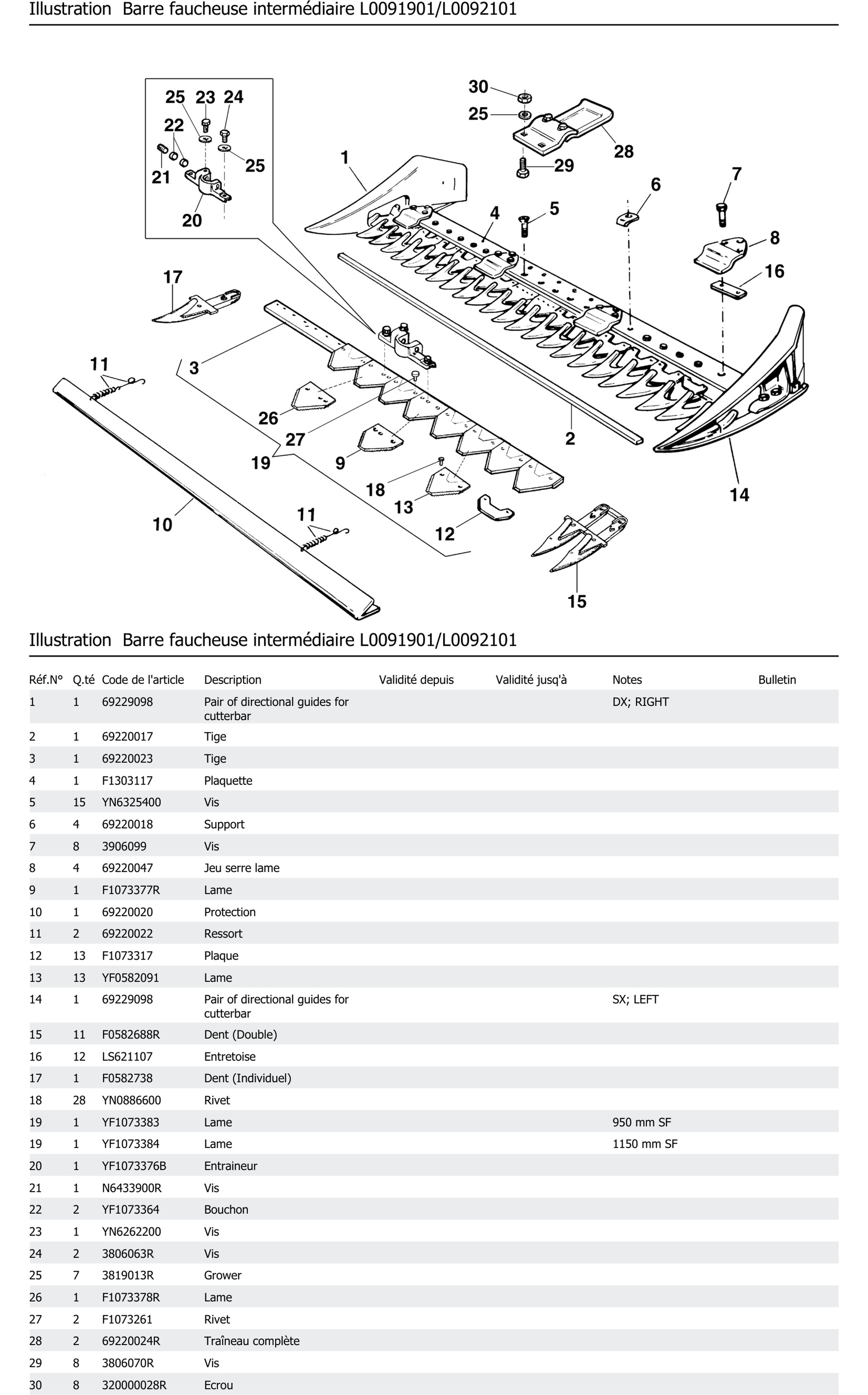 Barre Faucheuse Intermédiaire L0091901 L0092101
