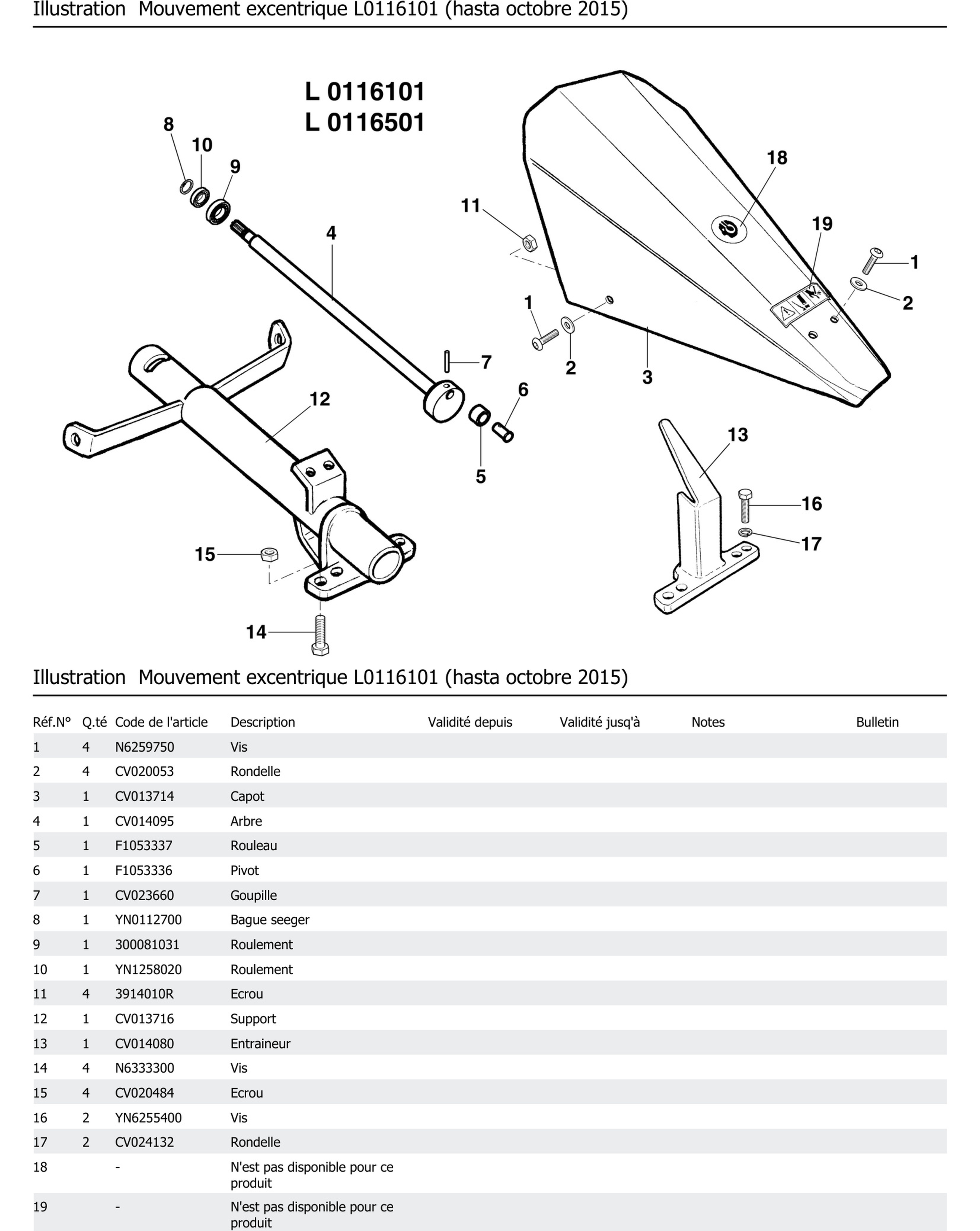Mouvement Excentrique L0116101 Hasta Octobre 2015