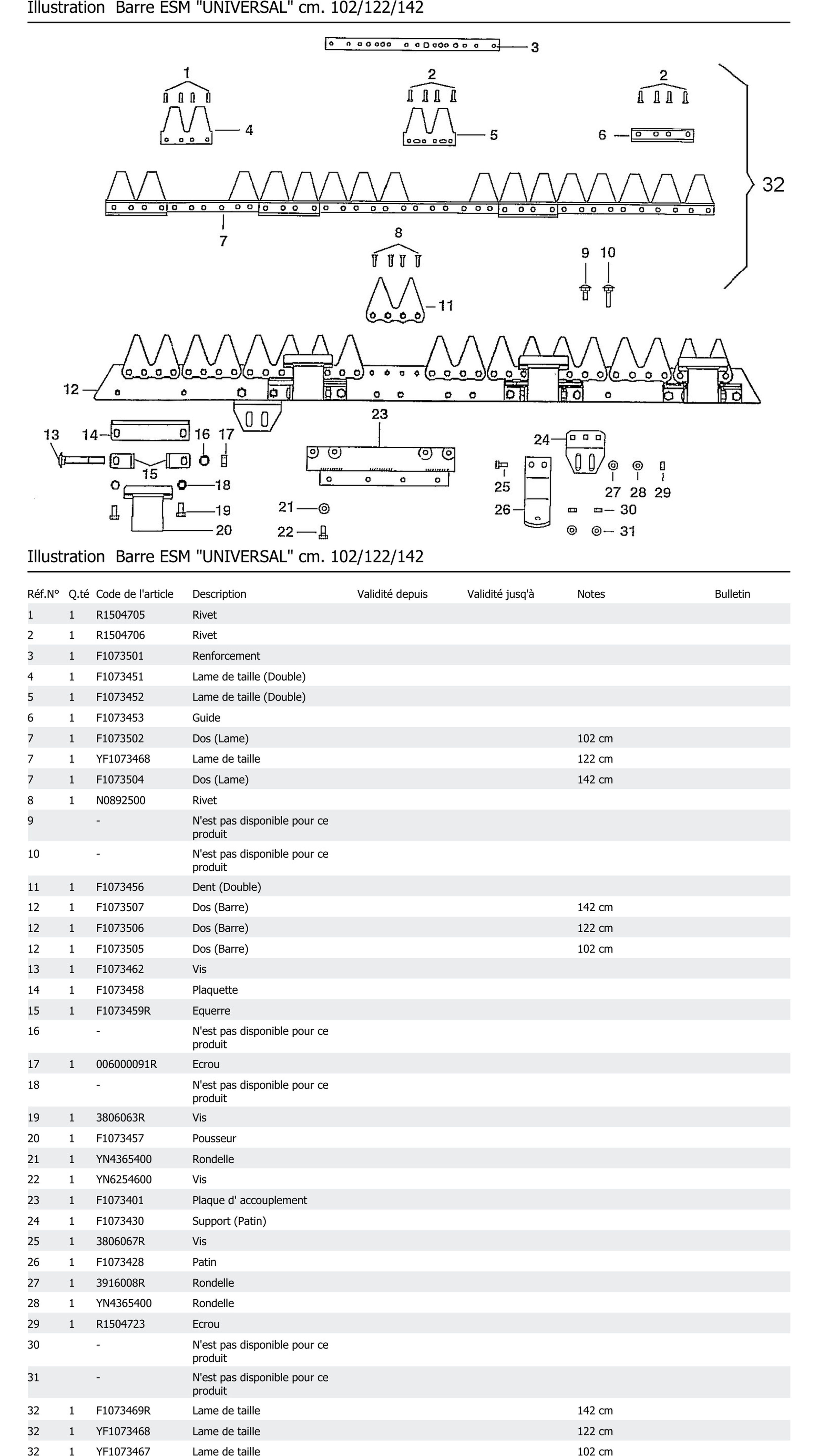 Barre Esm Universal Cm 102 122 142