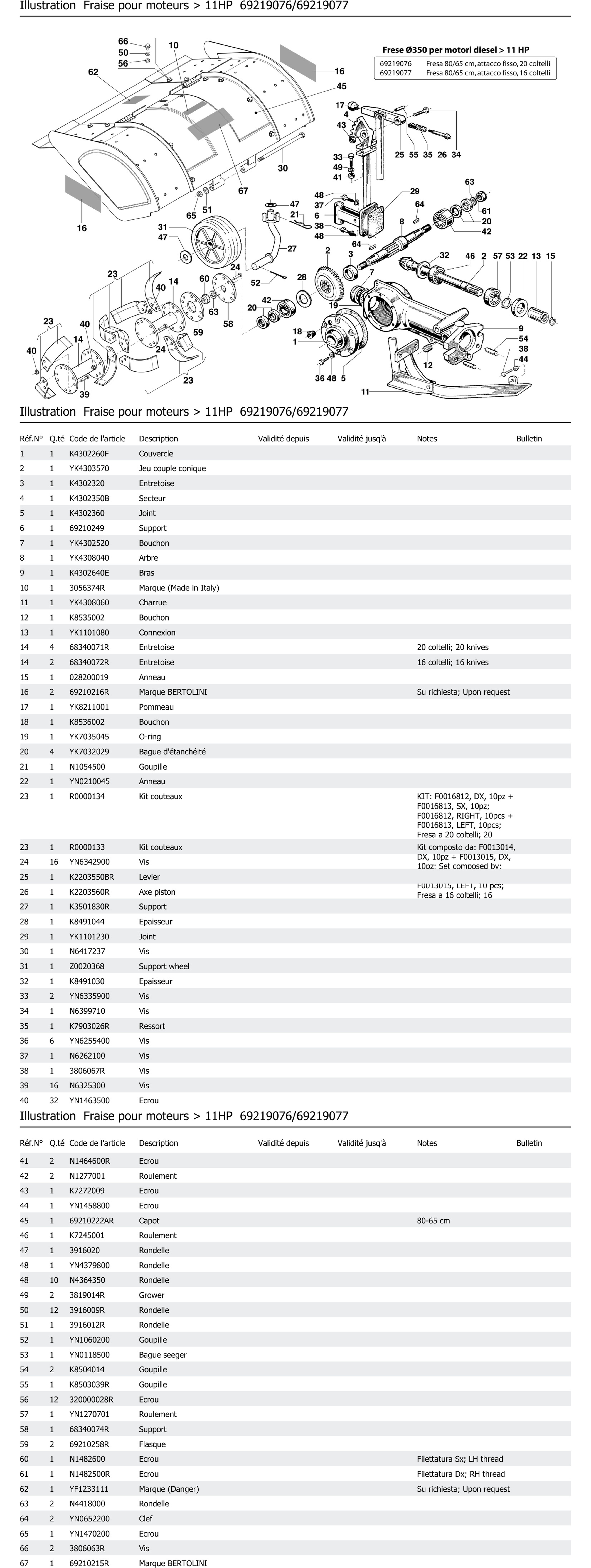 Fraise Pour Moteurs 11hp 69219076 69219077