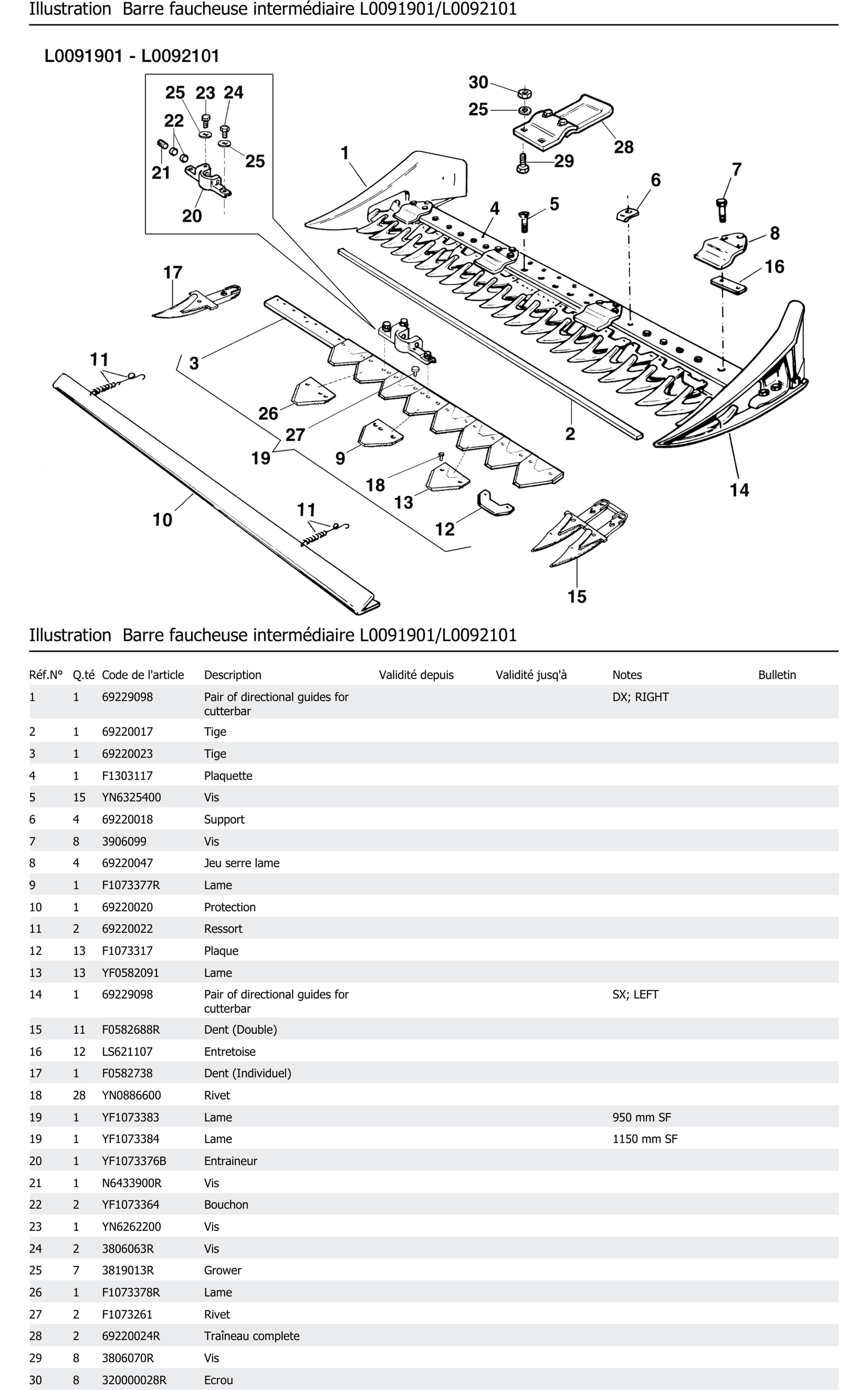 Barre Faucheuse Intermédiaire L0091901 L0092101