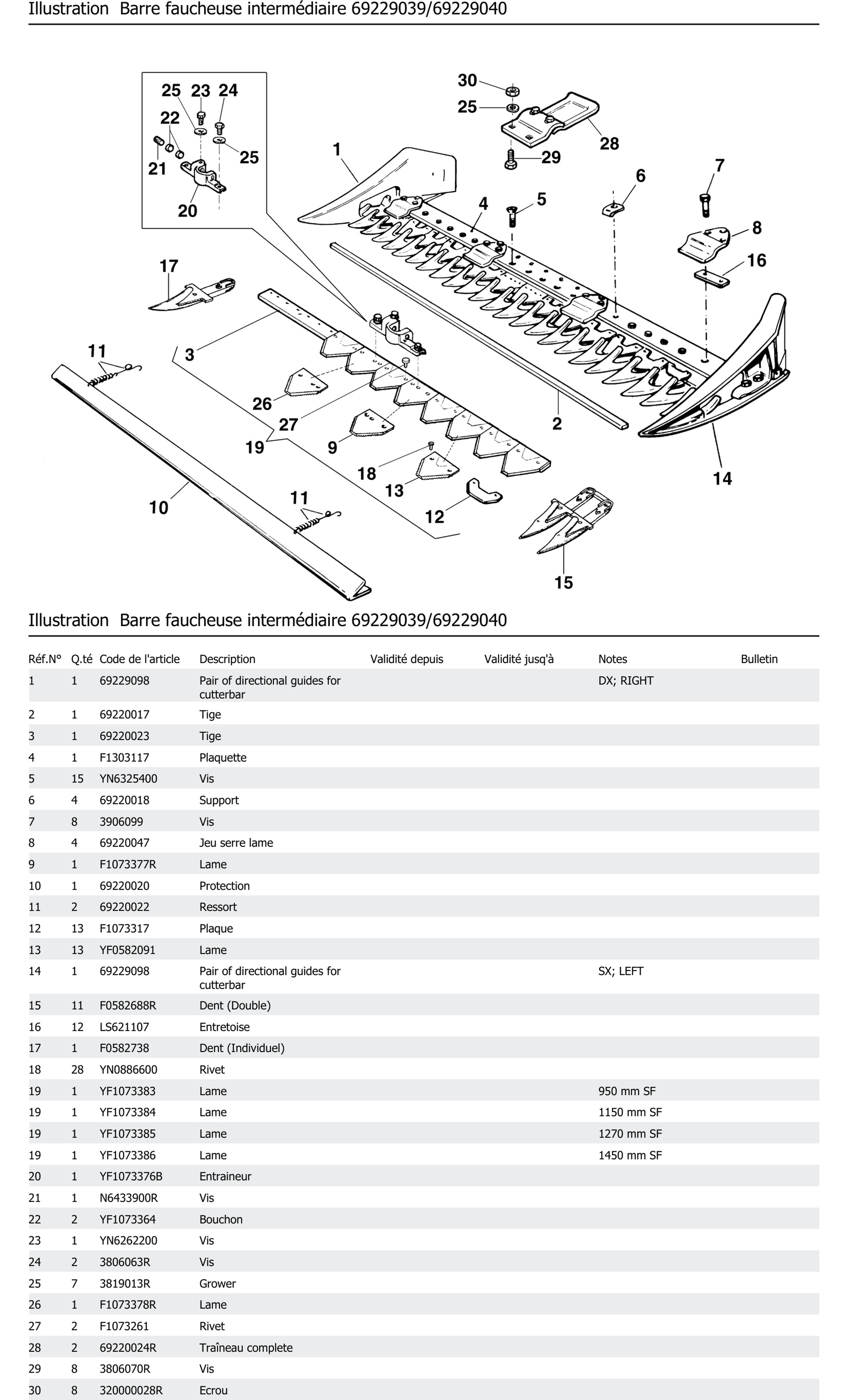 Barre Faucheuse Intermédiaire 69229039 69229040