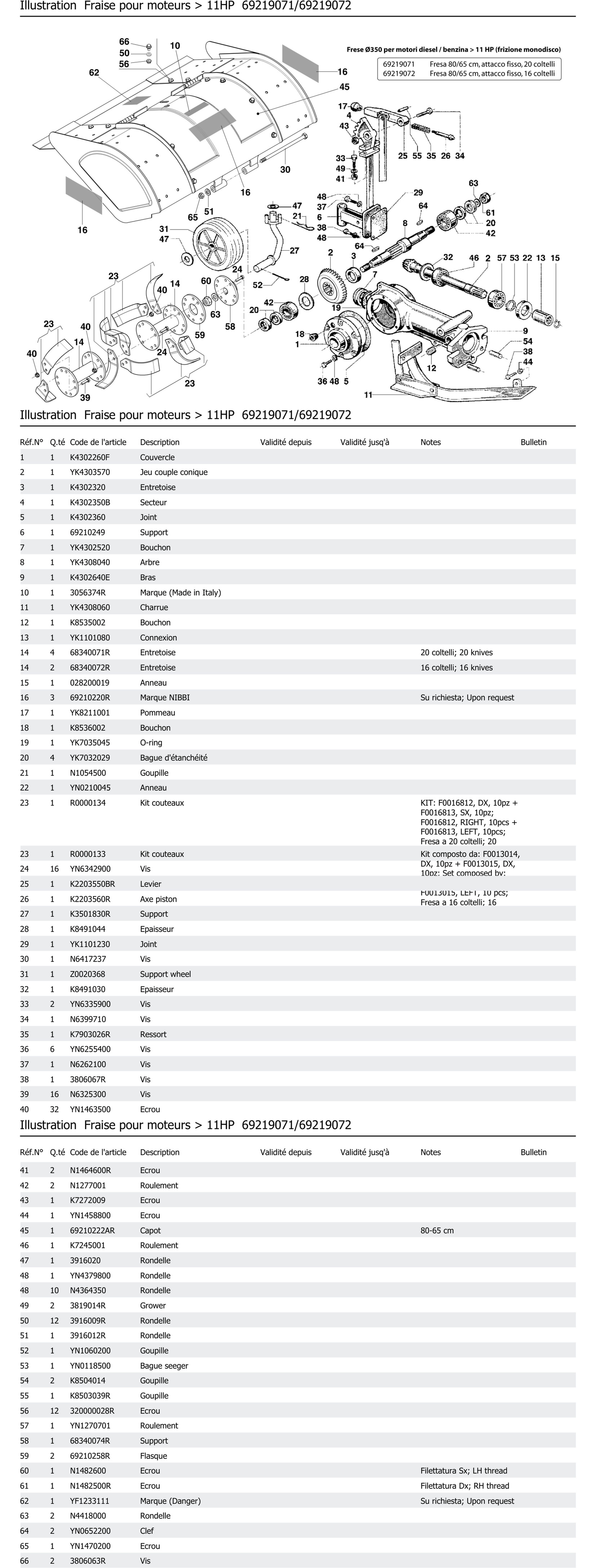 Fraise Pour Moteurs 11hp 69219071 69219072