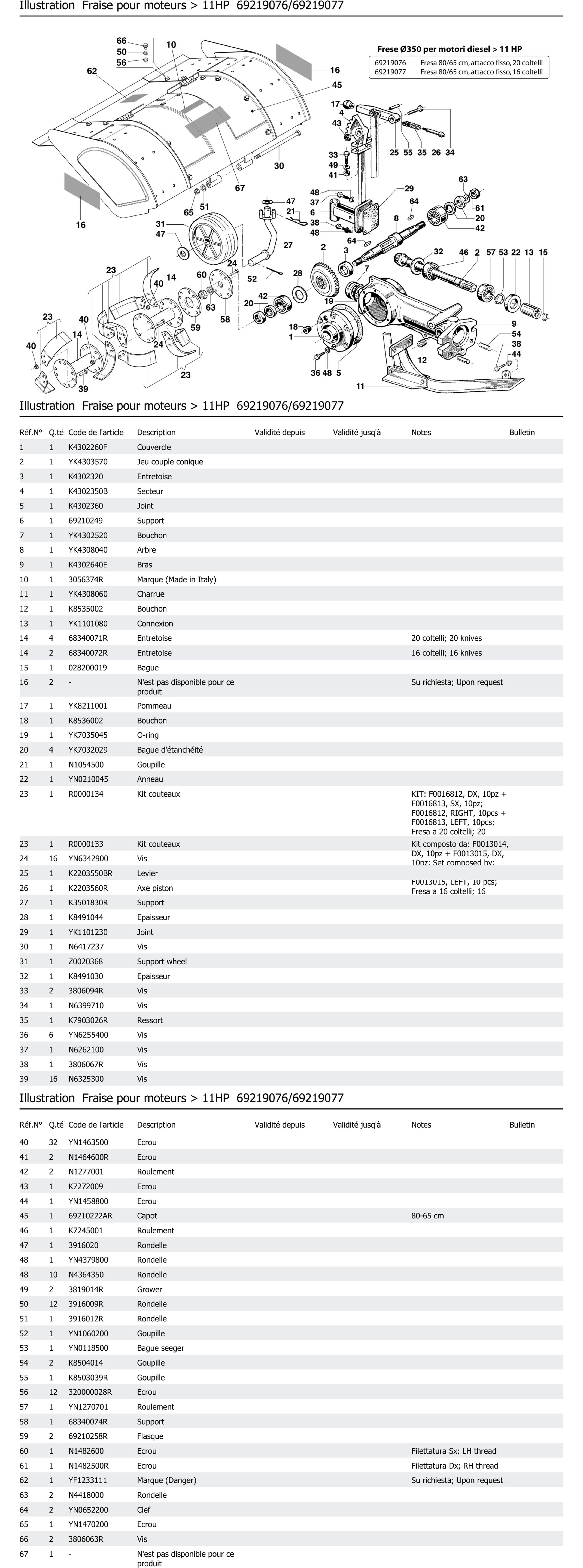 Fraise Pour Moteurs 11hp 69219076 69219077