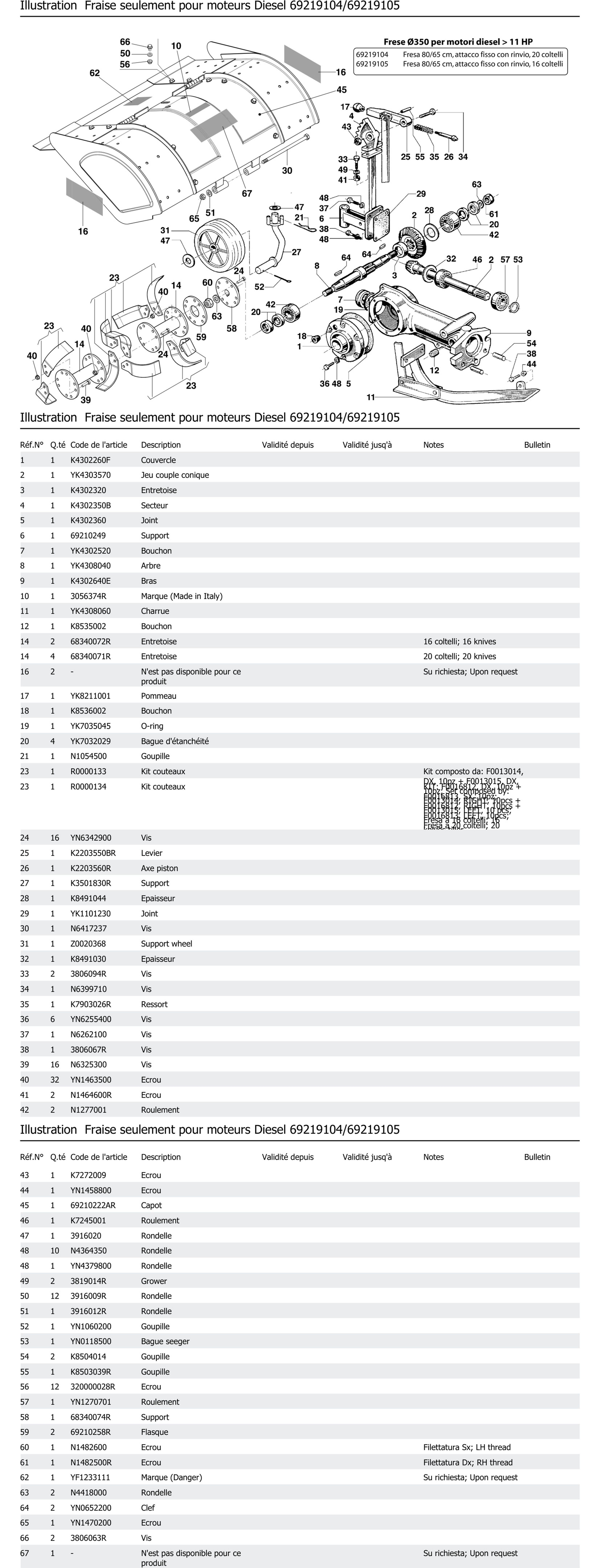 Fraise Seulement Pour Moteurs Diesel 69219104 69219105