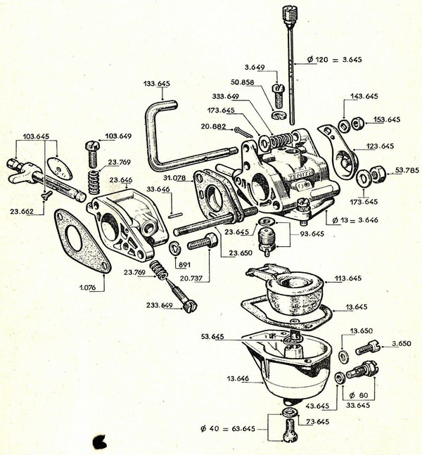 vue éclatée carburateur W18 W218 W318