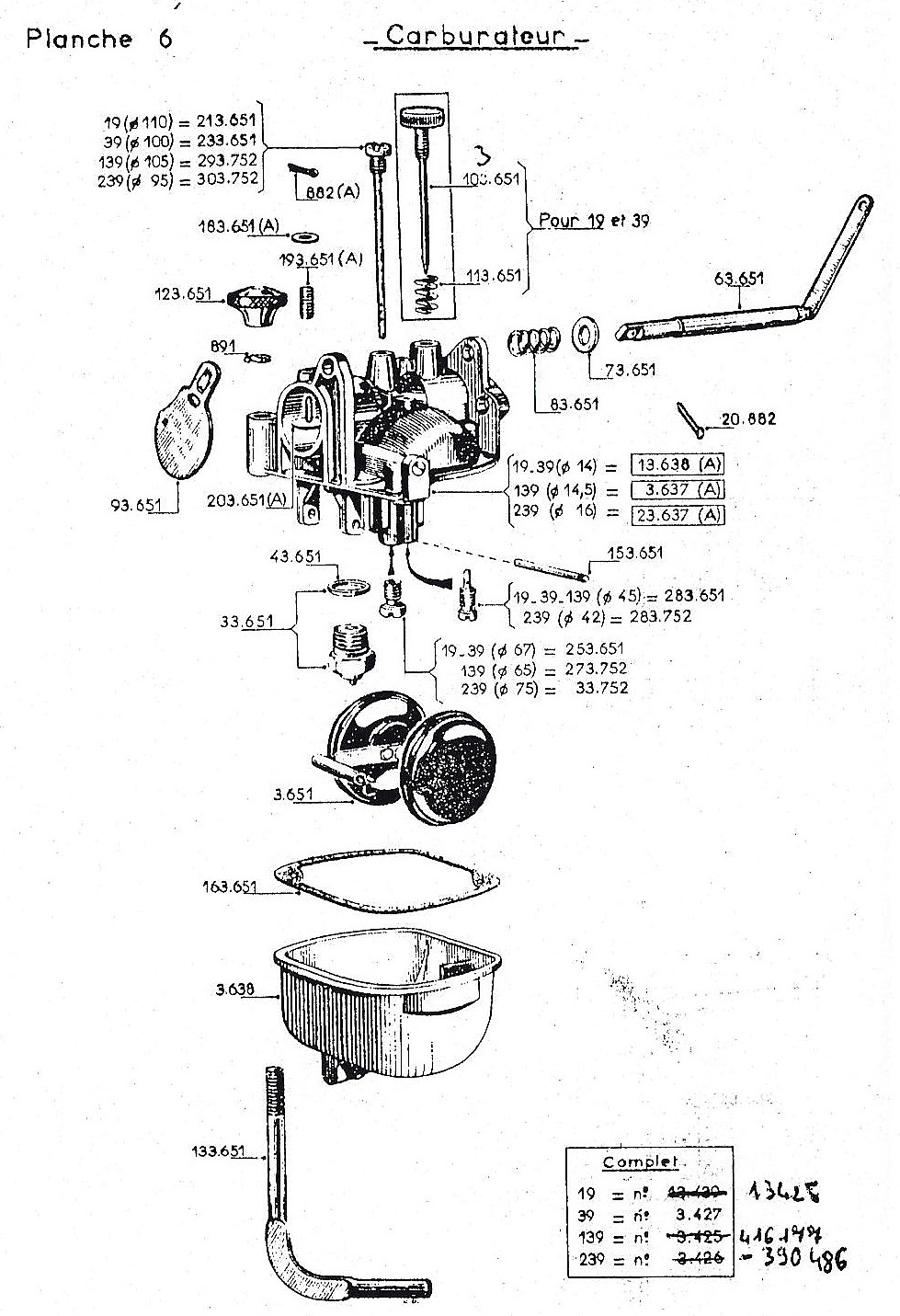 vue éclatée carburateur W19-W139-W239W19-W139-W239