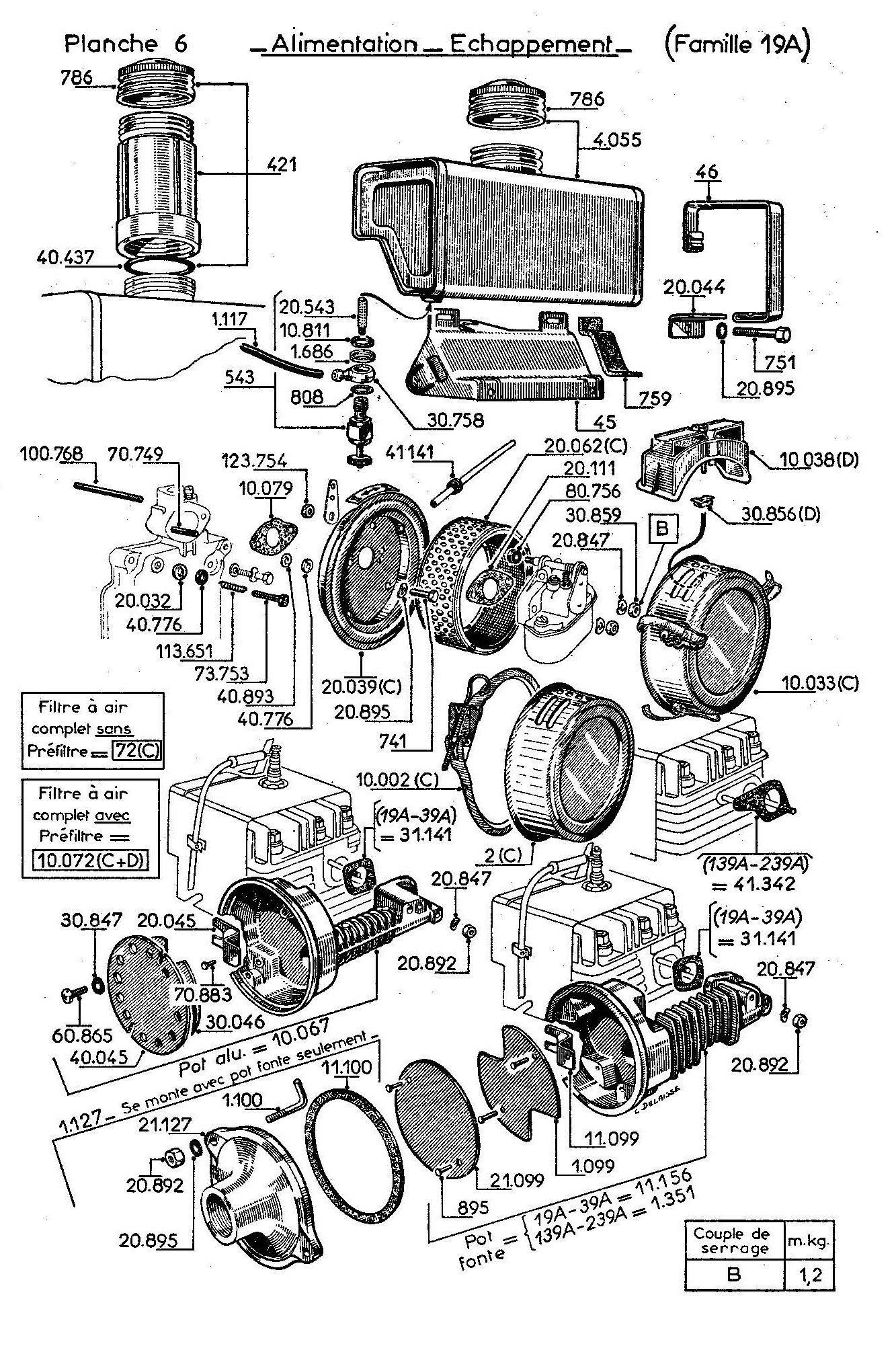 vue éclatée  alimentation echappement 19A - 39A - 139A - 239A - 29A - 49A - 249A