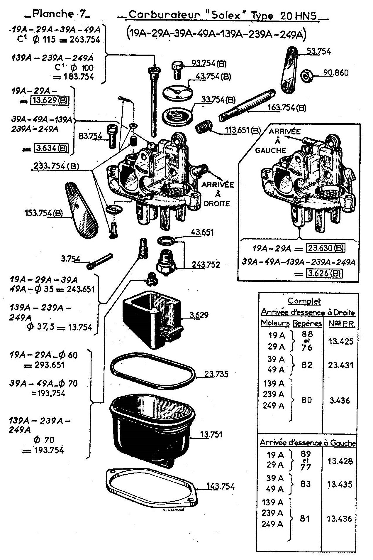 vue éclatée carburateur W617 W71719A - 39A - 139A - 239A - 29A - 49A - 249A