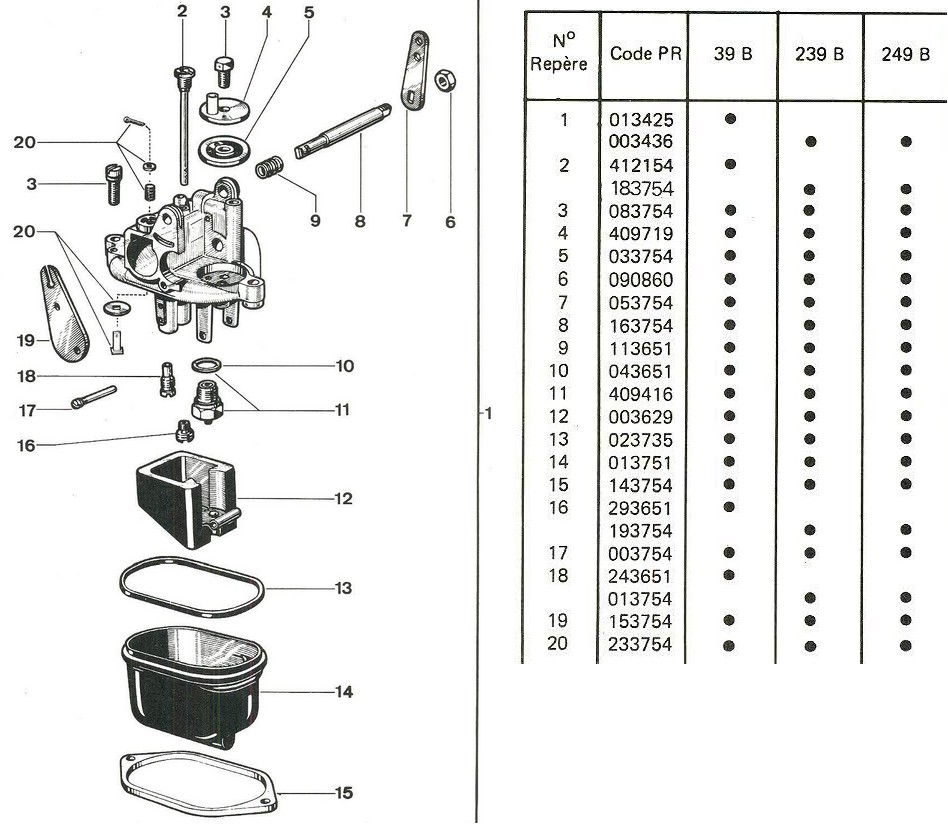 vue eclatee carburateur 39B-239B-249B