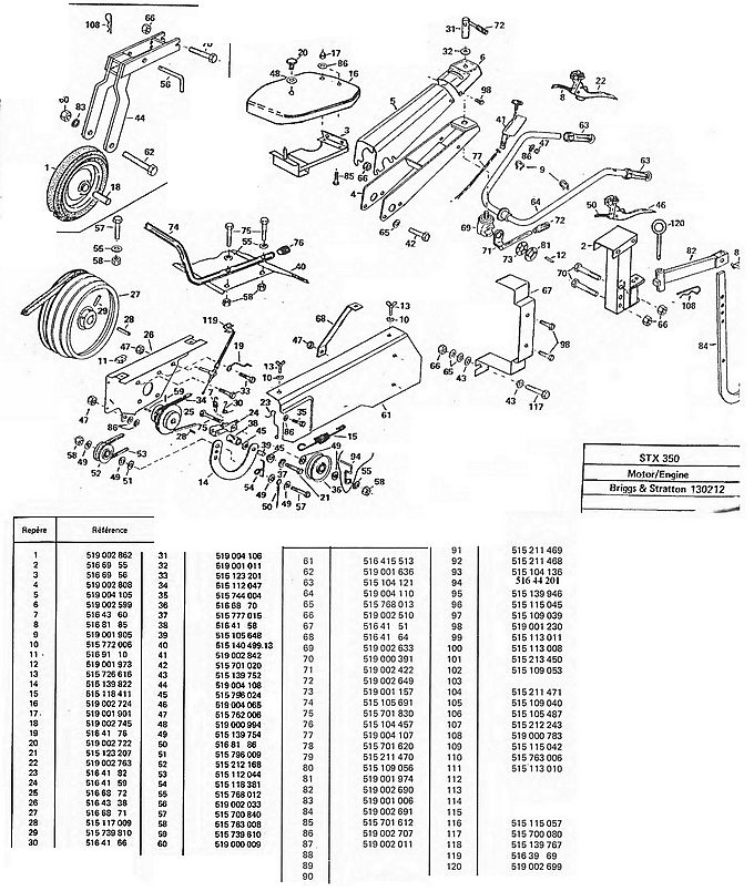 vue eclatée habillage et transmission pour staub stx 350